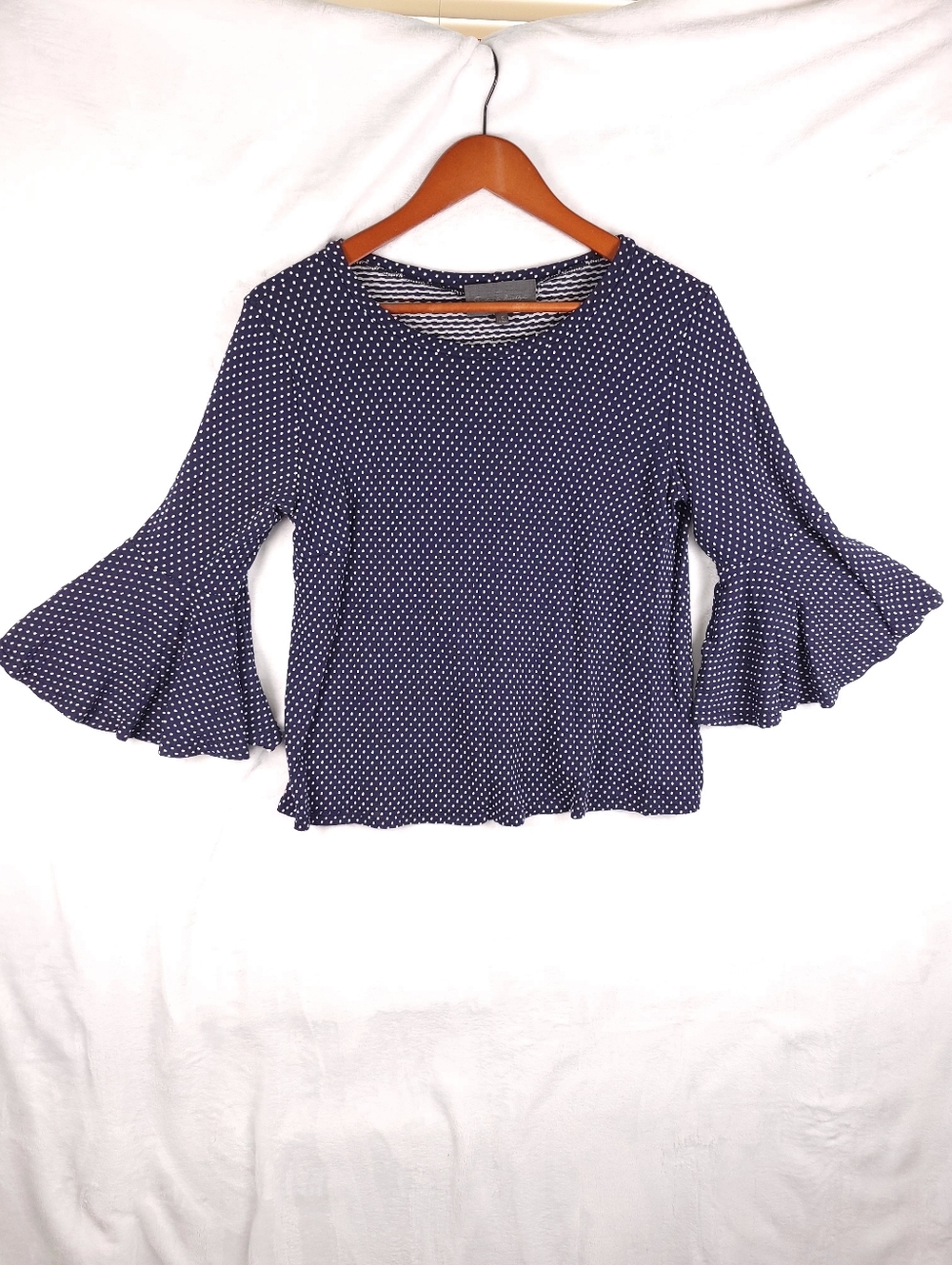 Sunday in Brooklyn Bell Sleeve Blouse Blue White Dot S